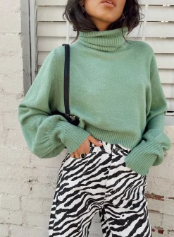 Princess Polly Zahara Cropped Turtleneck Sweater  Green Best
