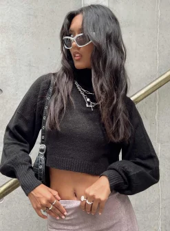 Princess Polly Zahara Cropped Turtleneck Sweater  Black Store
