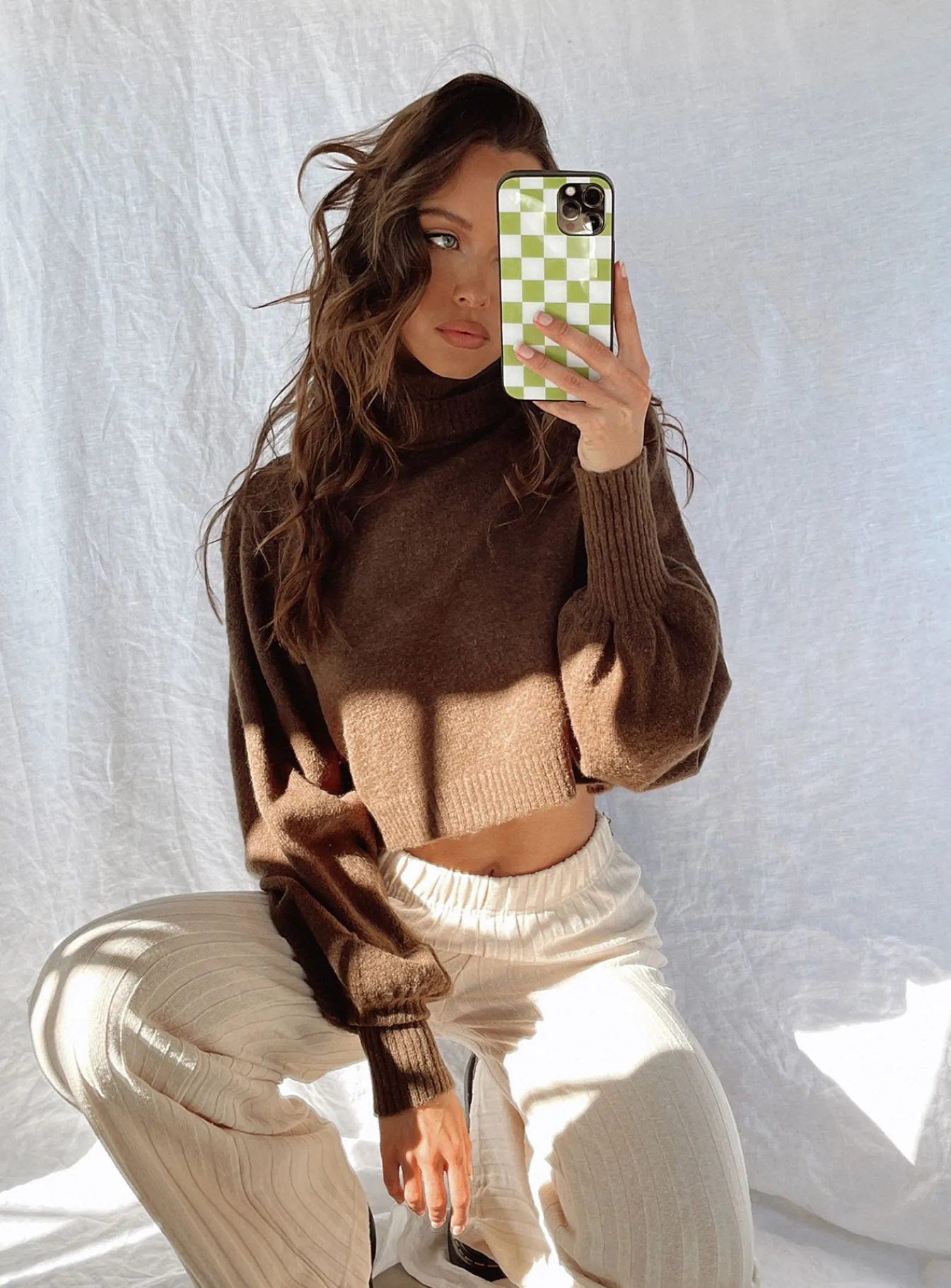 Princess Polly Zahara Cropped Turtleneck Sweater Brown Cheap