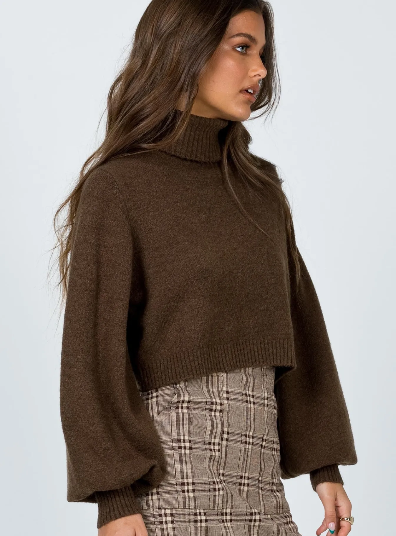 Princess Polly Zahara Cropped Turtleneck Sweater Brown Cheap