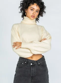 Princess Polly Zahara Cropped Turtleneck Sweater  Cream Cheap