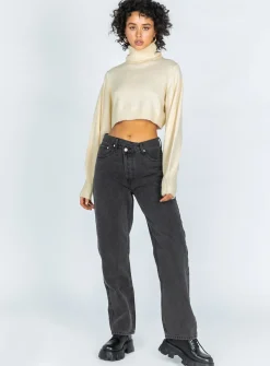 Princess Polly Zahara Cropped Turtleneck Sweater  Cream Cheap
