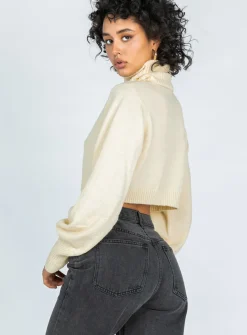 Princess Polly Zahara Cropped Turtleneck Sweater  Cream Cheap