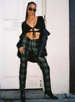Princess Polly Zara Pant Green Check   Black / Green Outlet