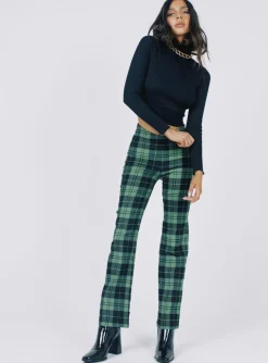 Princess Polly Zara Pant Green Check   Black / Green Outlet