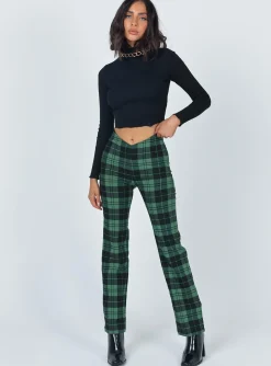 Princess Polly Zara Pant Green Check   Black / Green Outlet