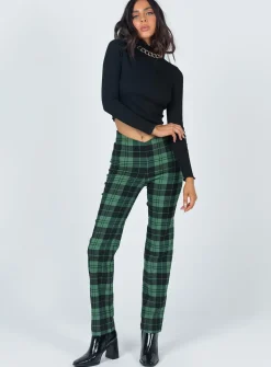 Princess Polly Zara Pant Green Check   Black / Green Outlet