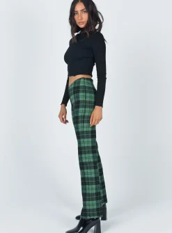 Princess Polly Zara Pant Green Check   Black / Green Outlet