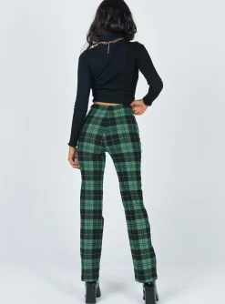 Princess Polly Zara Pant Green Check   Black / Green Outlet