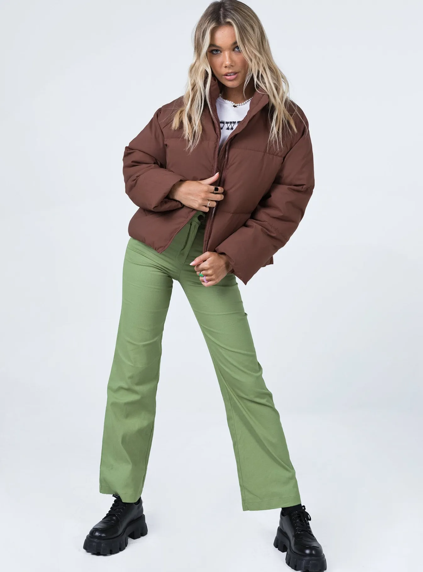 Princess Polly Zaria Puffer Jacket Brown Flash Sale