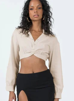 Princess Polly Zaxton Long Sleeve Top  Beige Discount