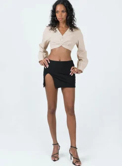 Princess Polly Zaxton Long Sleeve Top  Beige Discount