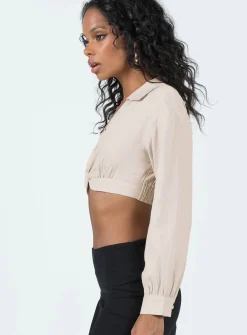 Princess Polly Zaxton Long Sleeve Top  Beige Discount