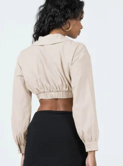Princess Polly Zaxton Long Sleeve Top  Beige Discount