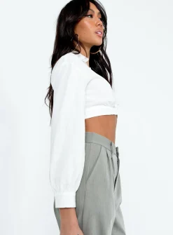 Princess Polly Zaxton Long Sleeve Top  White New