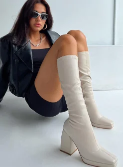 Princess Polly Zayas Knee High Boots  Beige Online