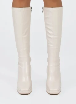 Princess Polly Zayas Knee High Boots  Beige Online