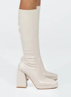 Princess Polly Zayas Knee High Boots  Beige Online
