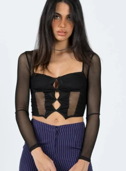 Princess Polly Zeena Long Sleeve Mesh Corset  Black Hot