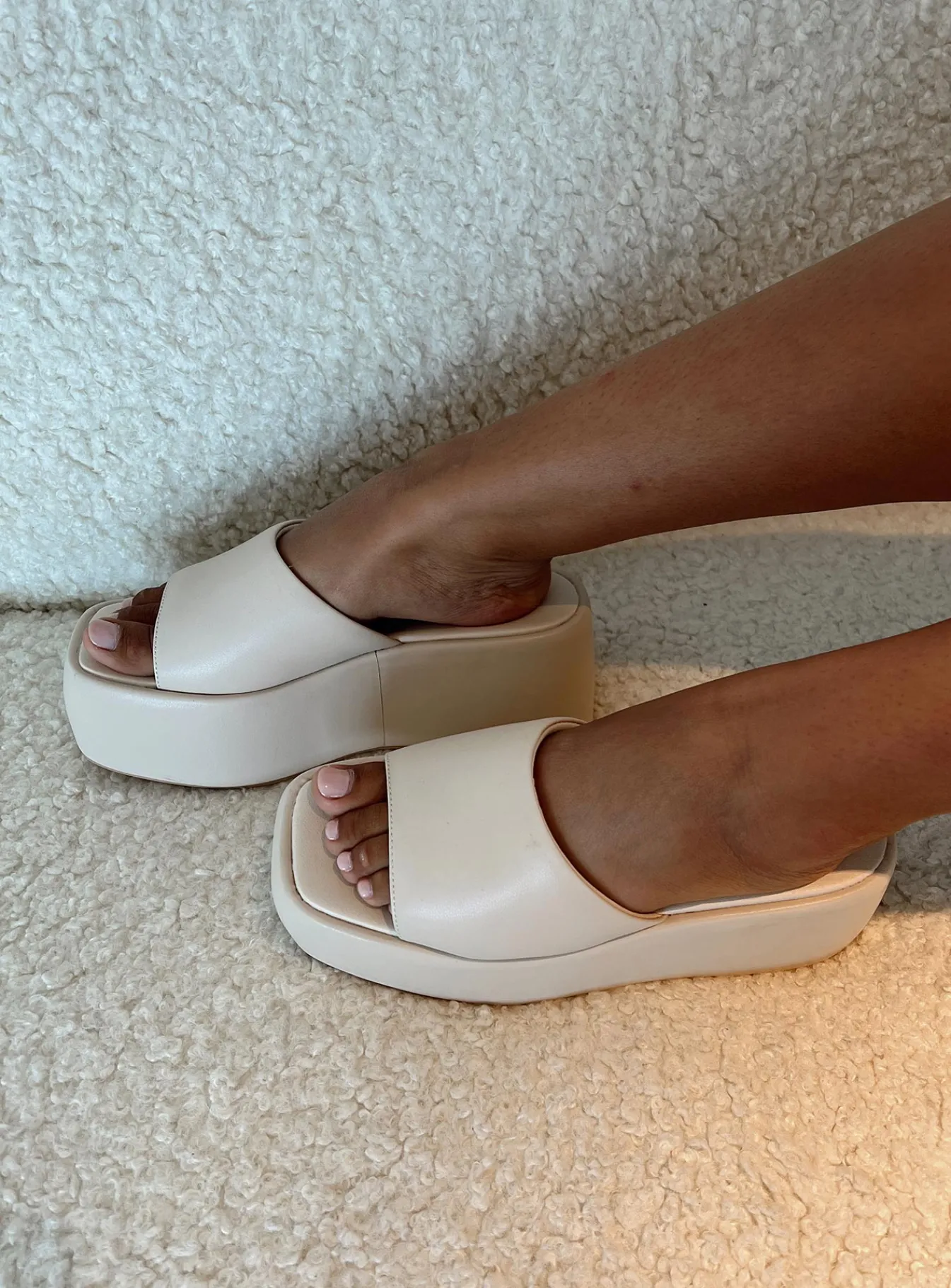 Princess Polly Zimmer Platform Sandals Cream Clearance