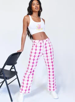 Princess Polly Zoey Argyle Straight Leg Pant  Pink Outlet