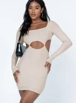 Princess Polly Zolia Long Sleeve Mini Dress  Beige Sale