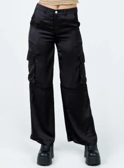 Princess Polly Zora Satin Cargo Pant  Black Cheap