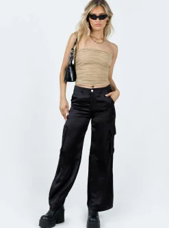 Princess Polly Zora Satin Cargo Pant  Black Cheap
