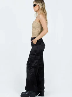 Princess Polly Zora Satin Cargo Pant Black Cheap