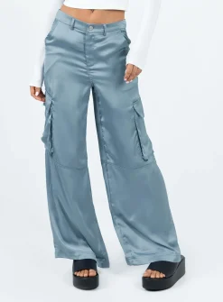 Princess Polly Zora Satin Cargo Pant  Blue New