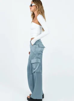 Princess Polly Zora Satin Cargo Pant  Blue New