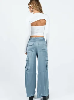 Princess Polly Zora Satin Cargo Pant  Blue New