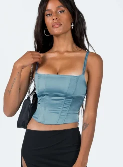 Princess Polly Zora Satin Corset Top  Blue Clearance