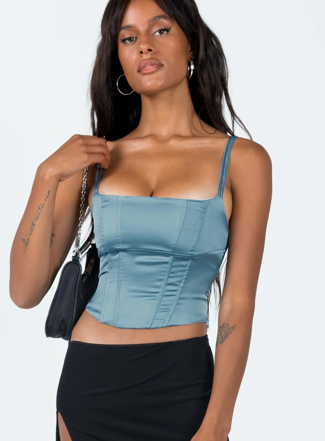 Princess Polly Zora Satin Corset Top Blue Clearance