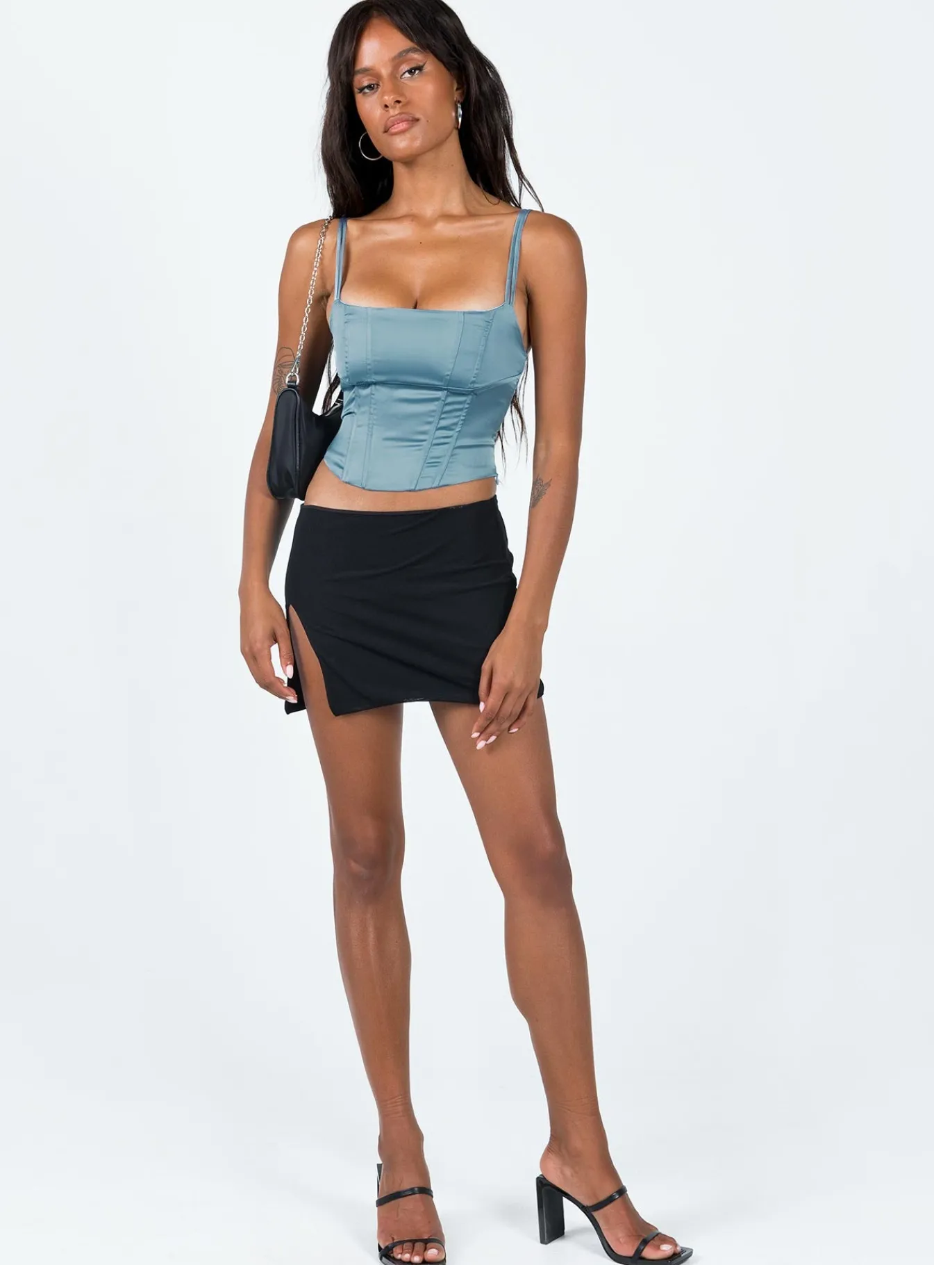 Princess Polly Zora Satin Corset Top Blue Clearance