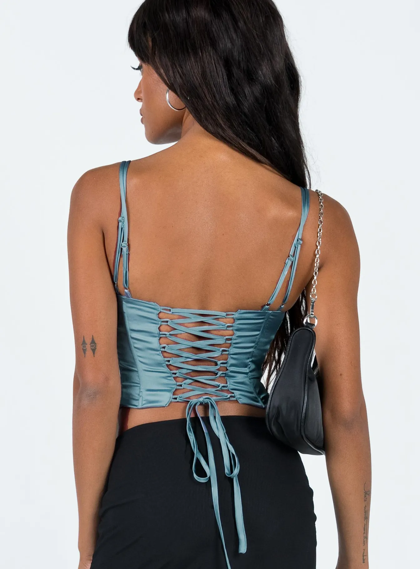 Princess Polly Zora Satin Corset Top Blue Clearance